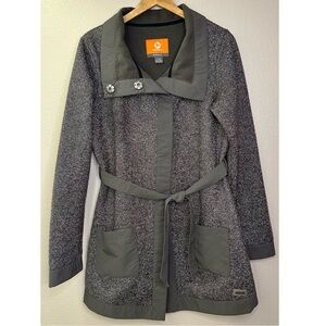 Merrell Talley Select Regulate Sweater Jacket High Neck Snap Front Pockets Belt